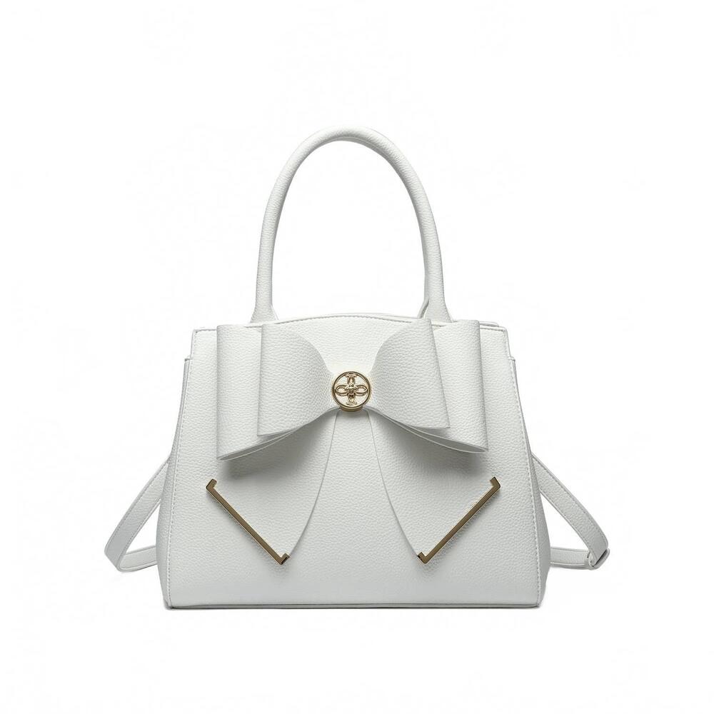 NEW LIKE DREAMS women's poppy bowtie top handle satchel bag in white